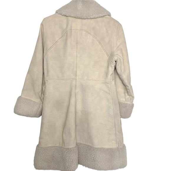 Vintage Leather Coat Shearling Lined with Toggle Buttons Cream - Picture 2 of 5